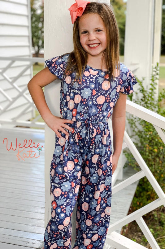 Light Blue Floral Scoop Back Jumpsuit by Wellie Kate