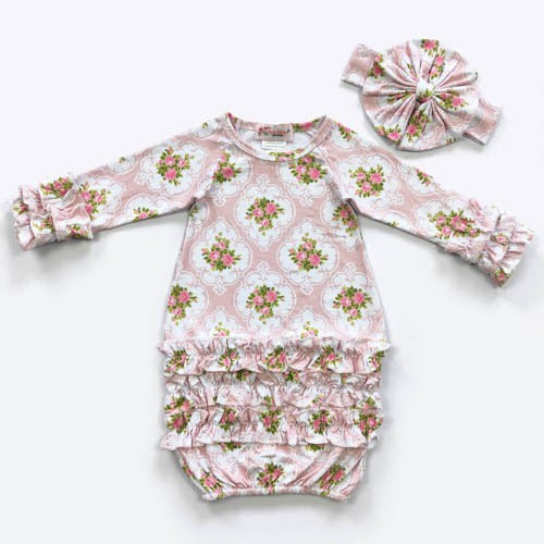 (NB to 3 mos) Infant Gown by Clover Cottage