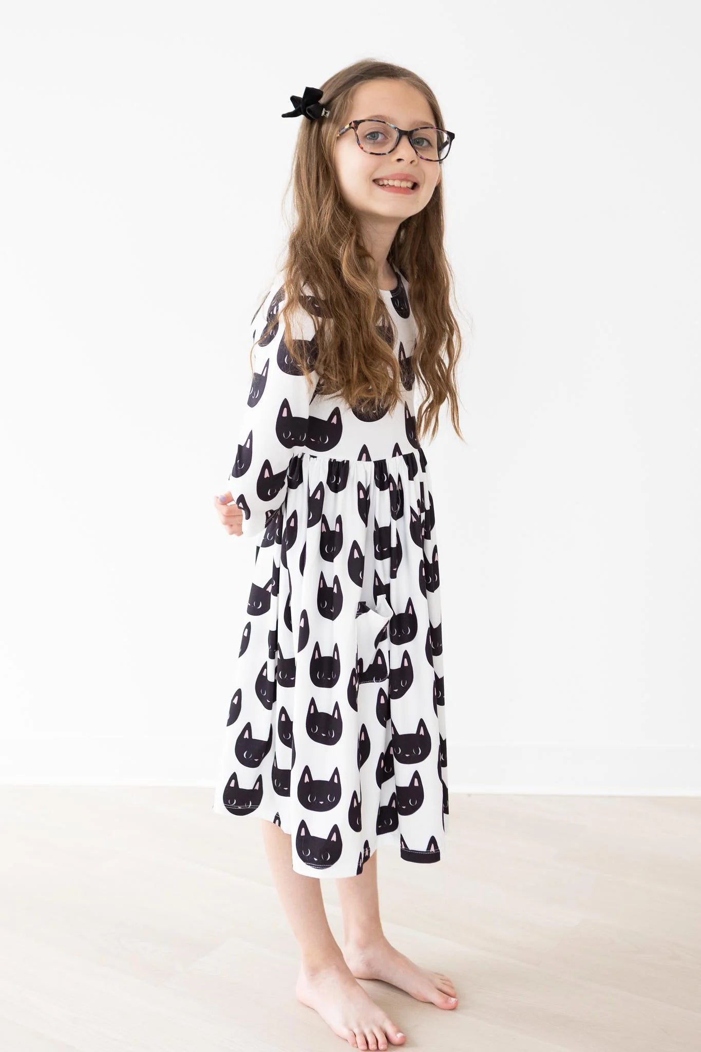 Purrfect 3/4 Sleeve Pocket Twirl Dress by Mila & Rose