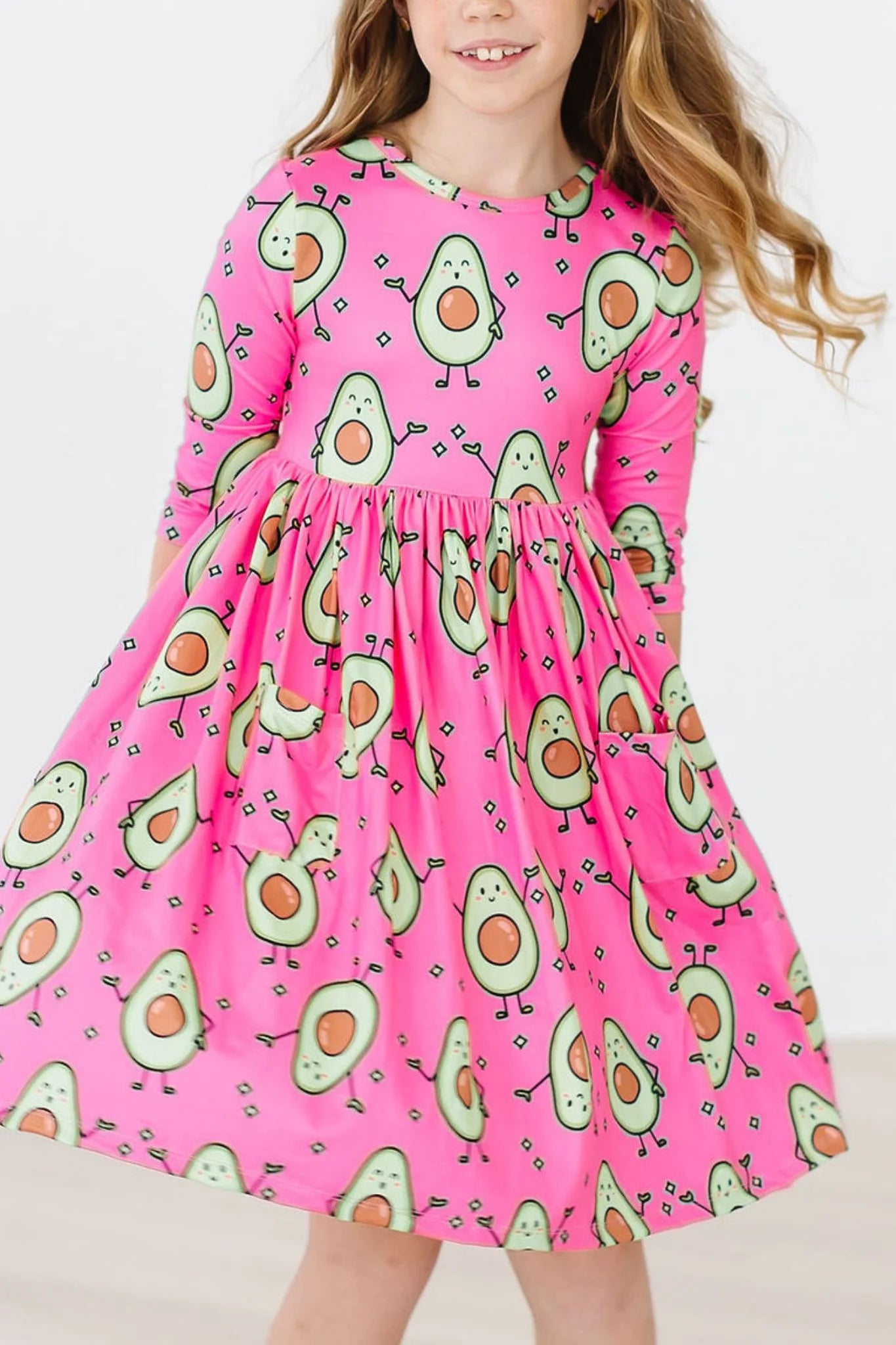 Happy Avocados 3/4 Sleeve Pocket Twirl Dress by Mila & Rose