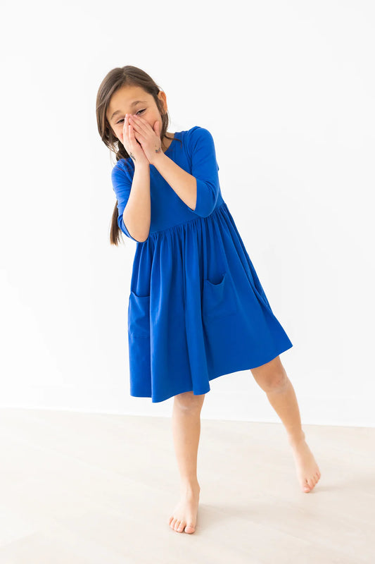 Royal Blue 3/4 Sleeve Pocket Twirl Dress by Mila & Rose