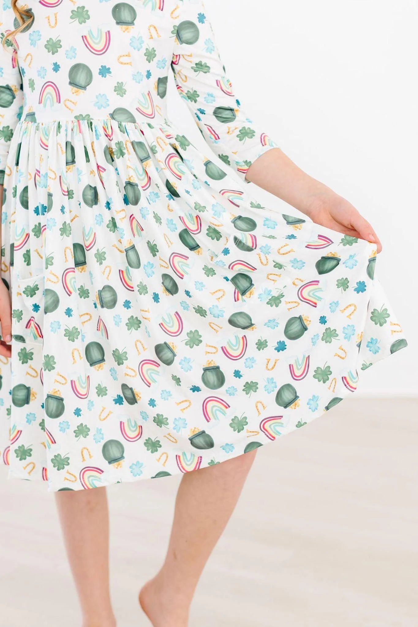Luck of the Irish 3/4 Sleeve Pocket Twirl Dress by Mila & Rose