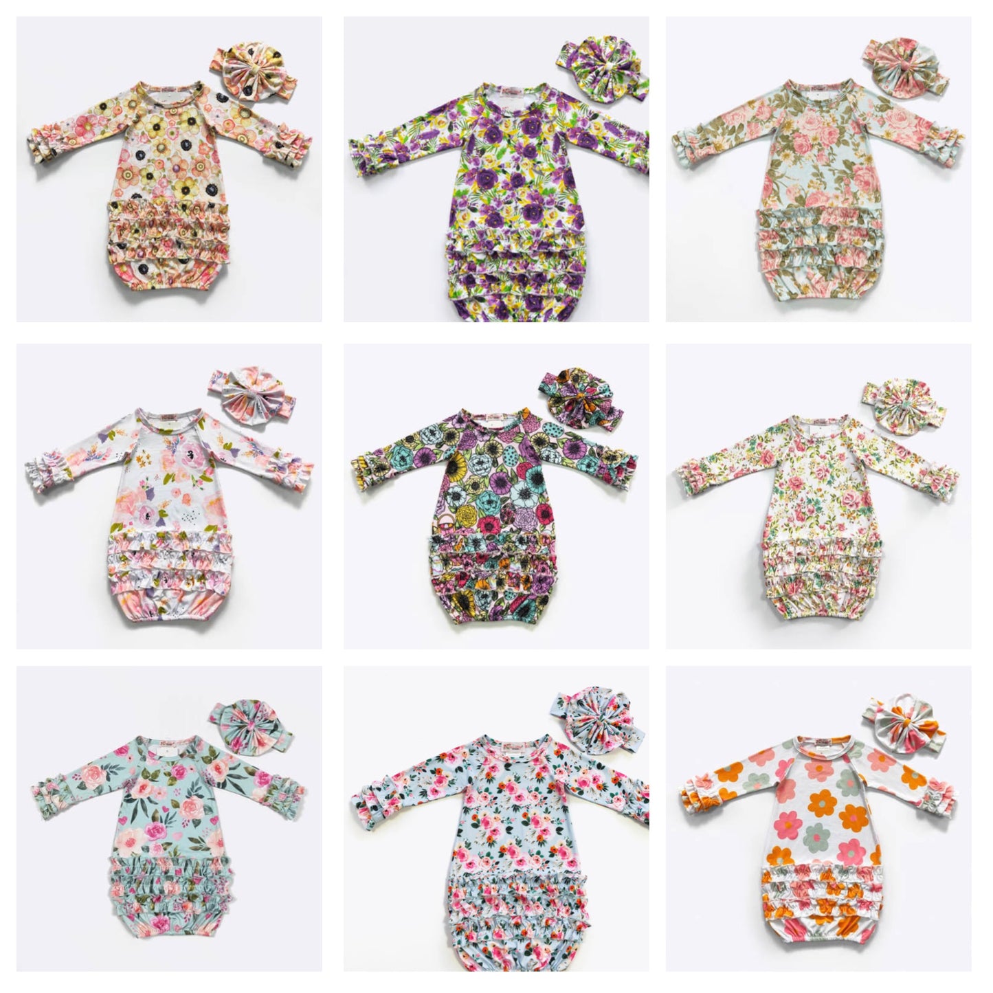 (NB to 3 mos) Infant Gown by Clover Cottage