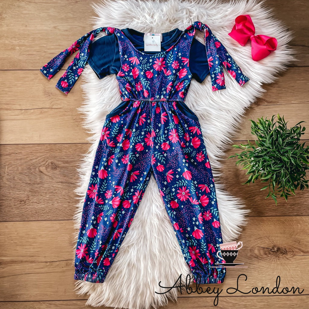 Magenta Floral 2 Piece Overall Set by Wellie Kate