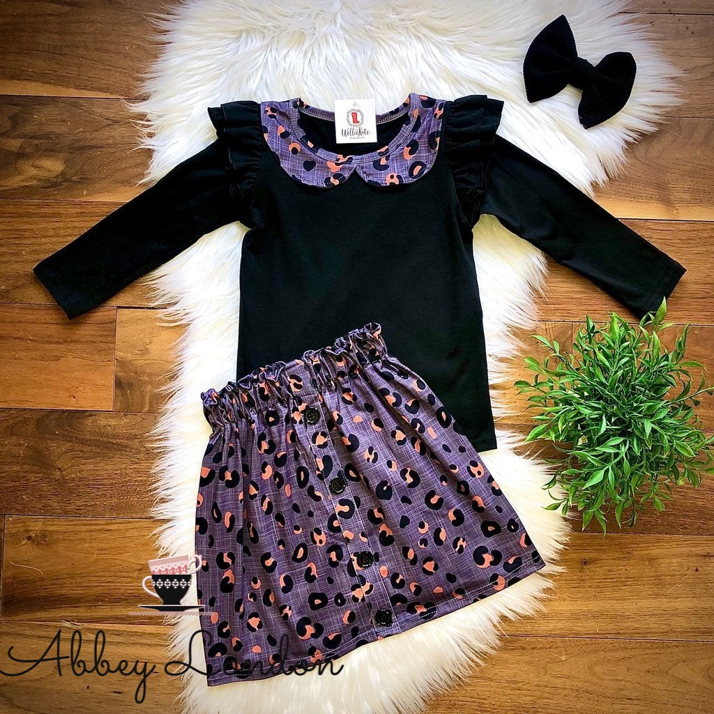 Black & Grey Leopard Skirt Set by Wellie Kate