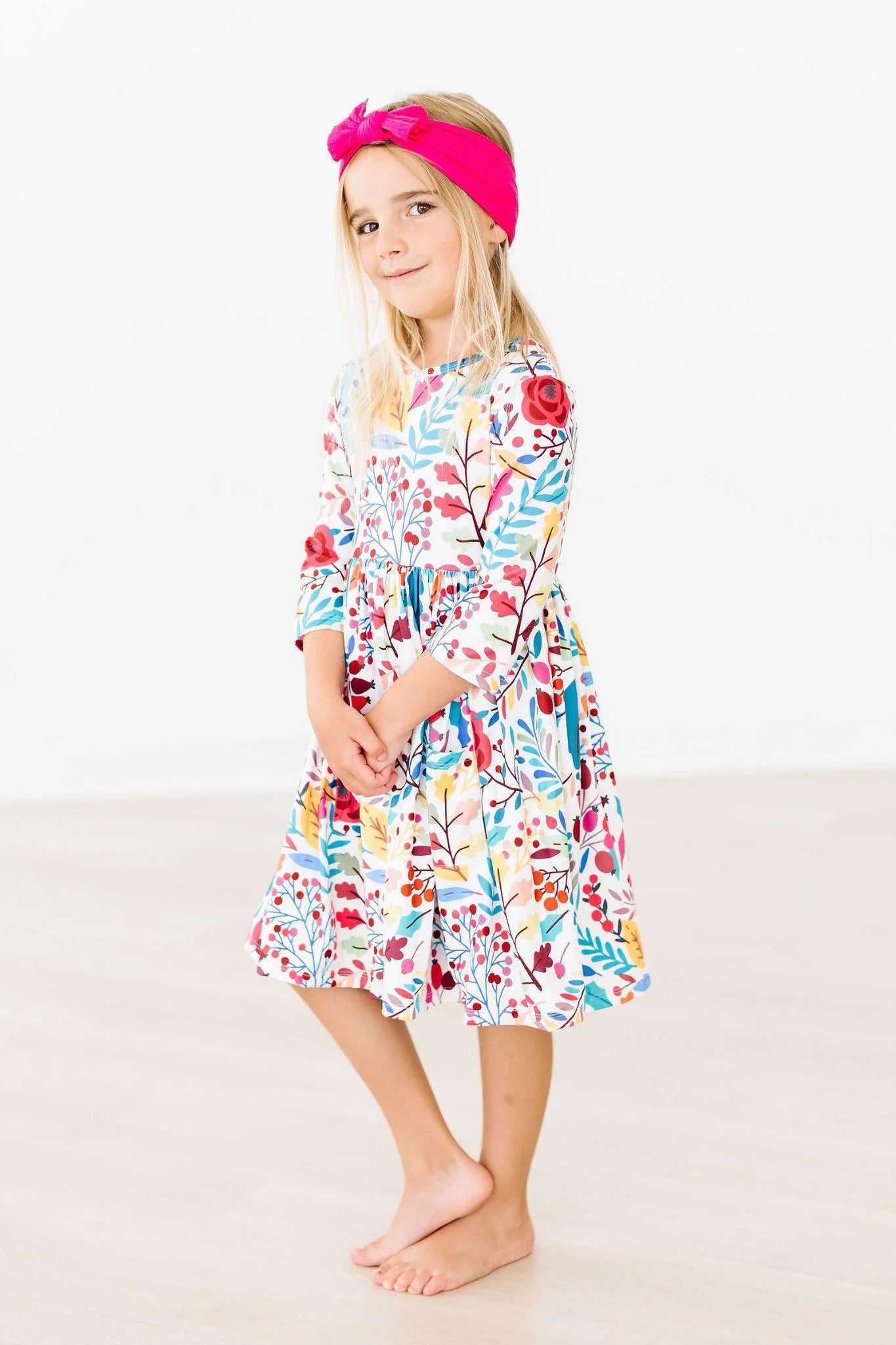 Winter Berries 3/4 Sleeve Pocket Twirl Dress by Mila & Rose