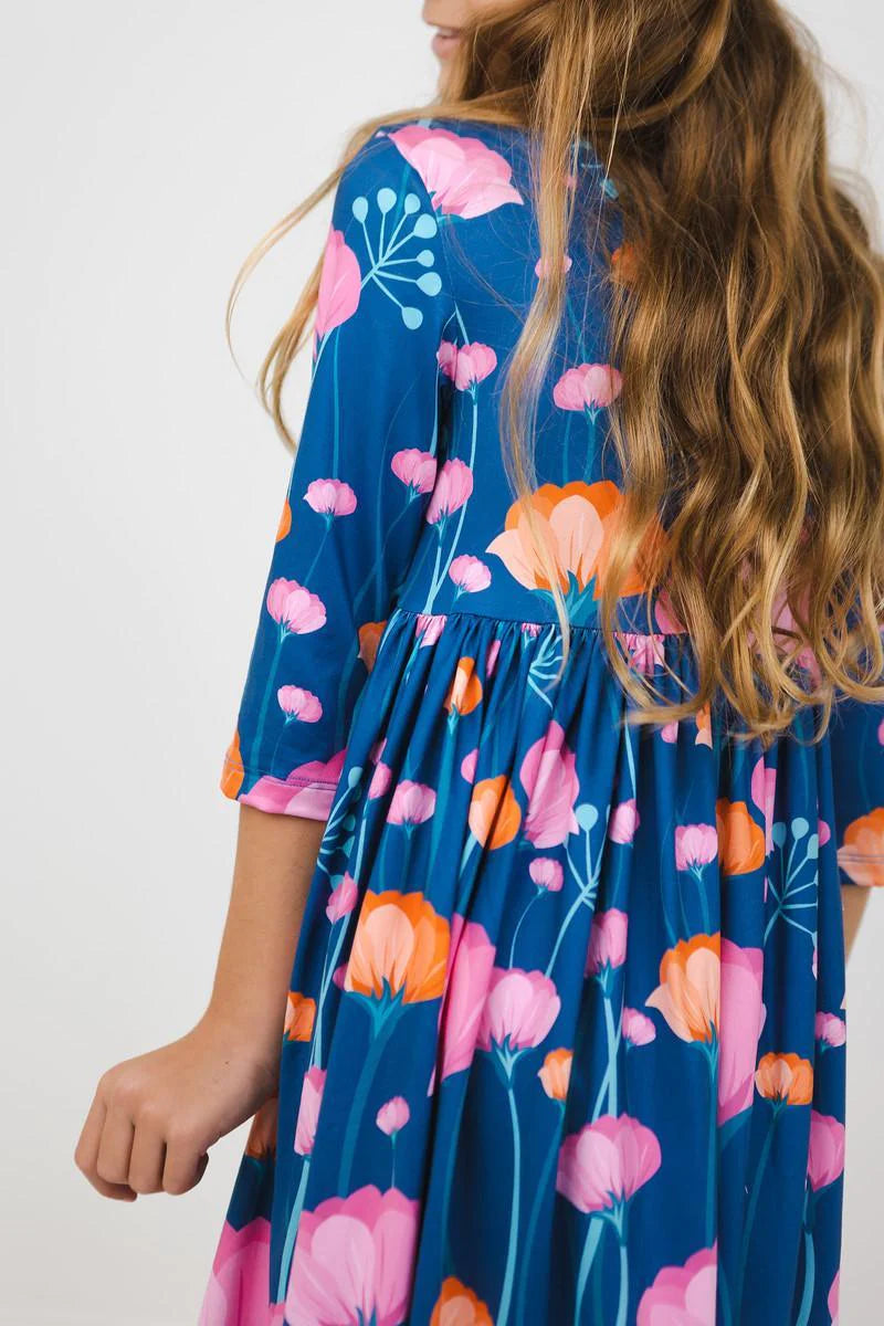 Poppies 3/4 Sleeve Pocket Twirl Dress by Mila & Rose