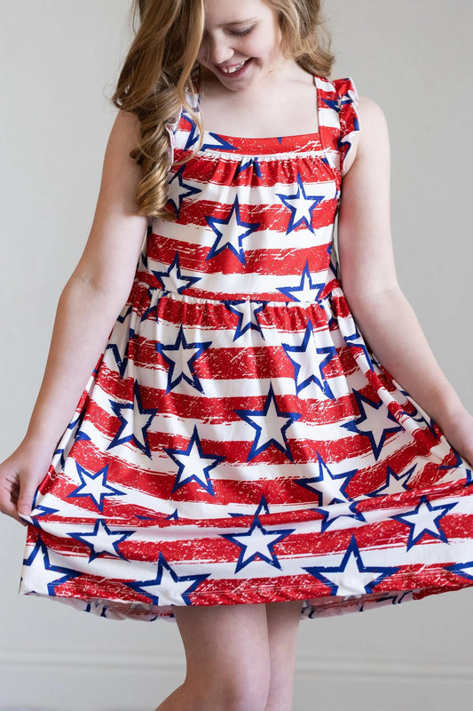 Stars & Stripes Ruffle Cross Back Dress by Mila & Rose