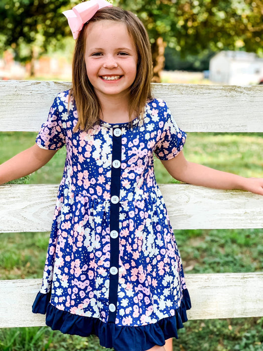 Pink & Navy Blooms Dress by Wellie Kate