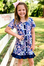 Load image into Gallery viewer, Pink &amp; Navy Blooms Dress by Wellie Kate
