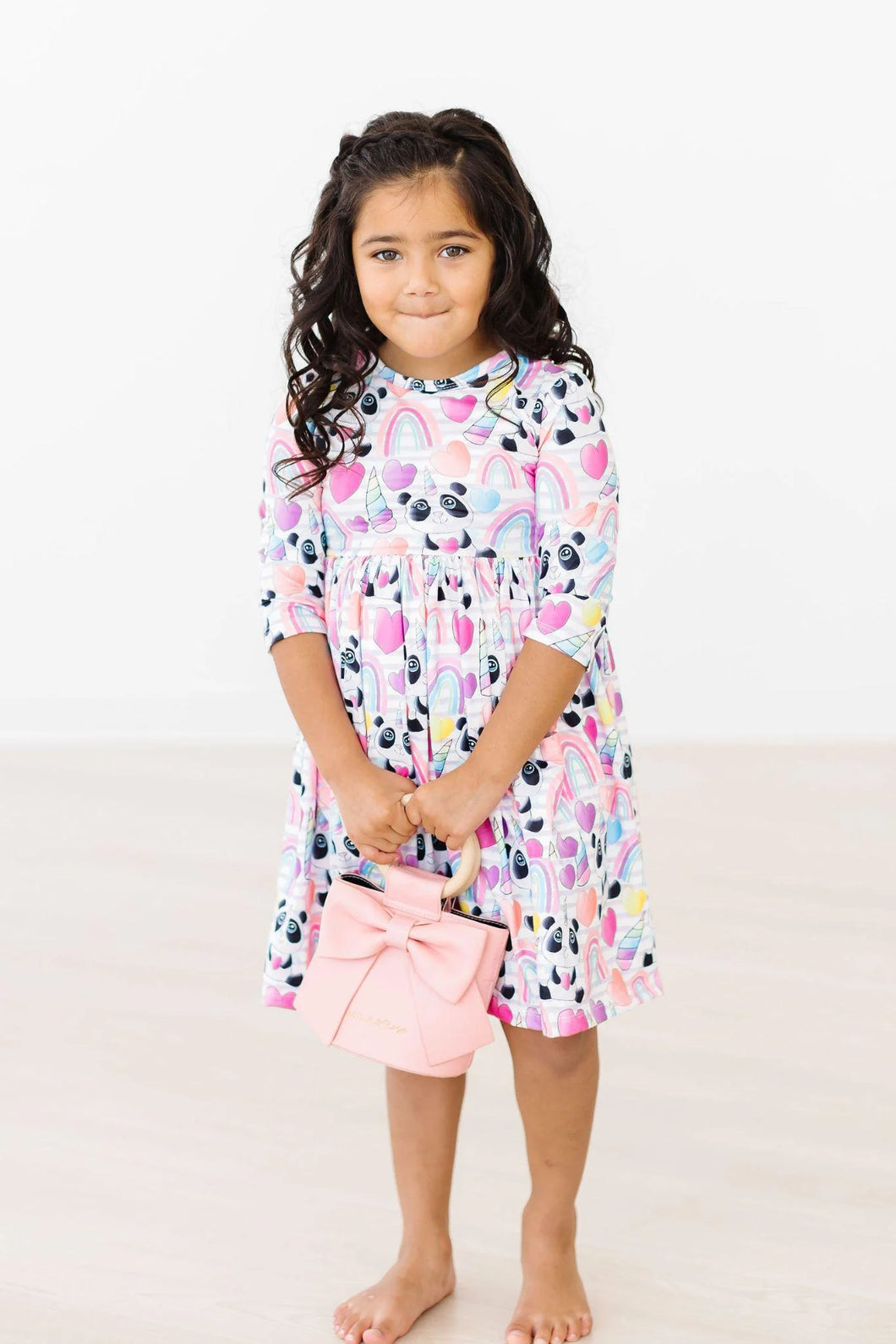 Peace, Love, & Pandacorns 3/4 Sleeve Pocket Twirl Dress by Mila & Rose