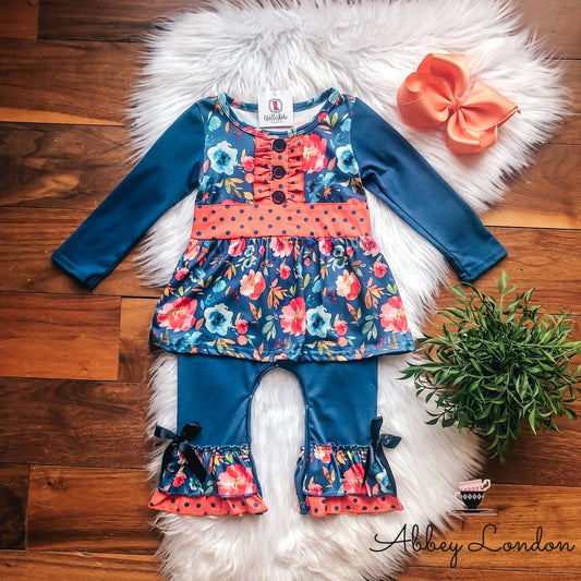 Blue & Orange Floral Infant Romper by Wellie Kate