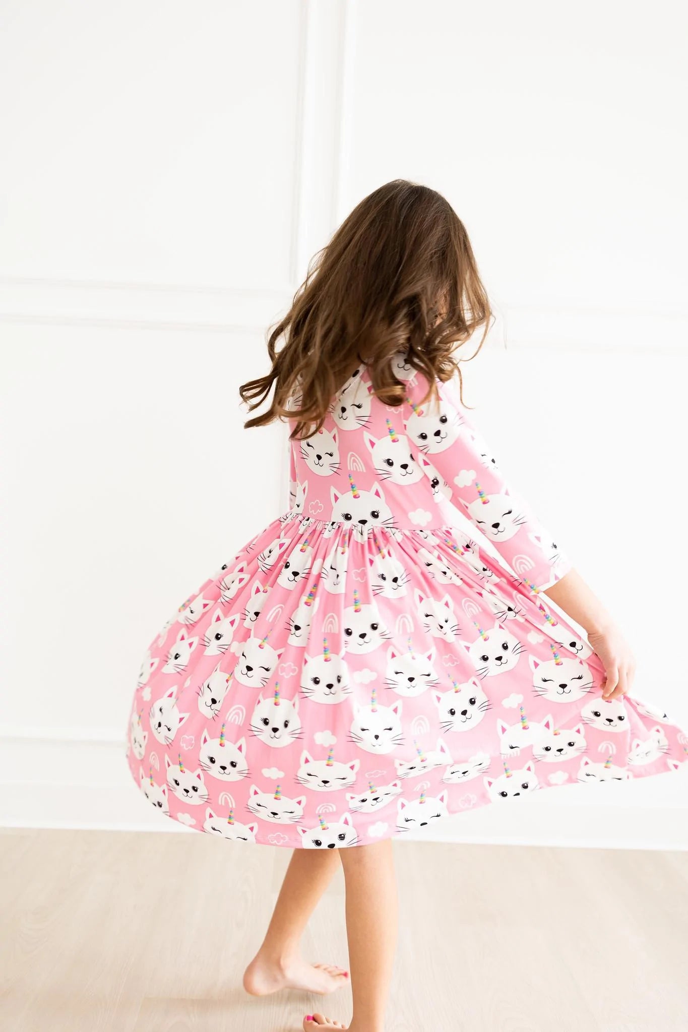 Unicorn Kitties 3/4 Sleeve Pocket Twirl Dress by Mila & Rose