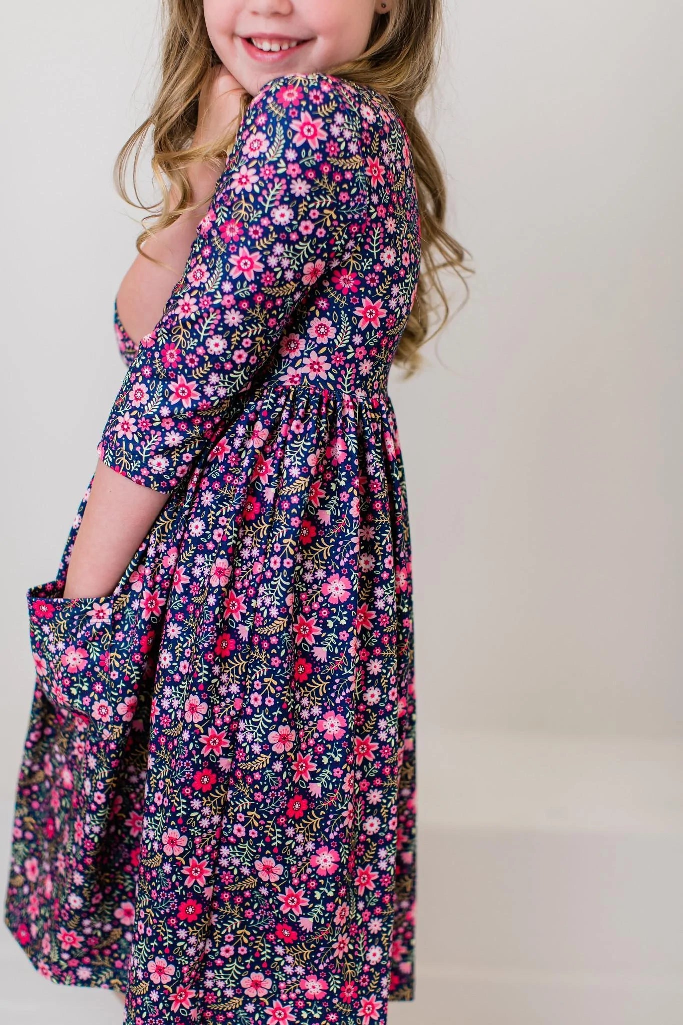 Flower Farm 3/4 Sleeve Pocket Twirl Dress by Mila & Rose