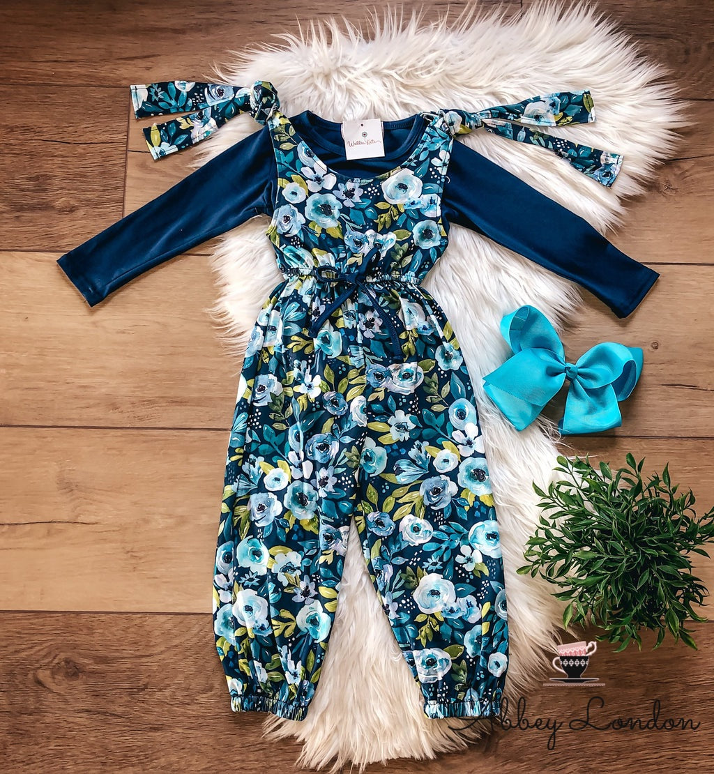 Navy & White Two Piece Jumpsuit Set