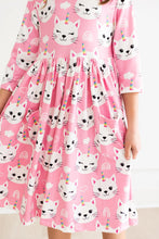 Load image into Gallery viewer, Unicorn Kitties 3/4 Sleeve Pocket Twirl Dress by Mila &amp; Rose
