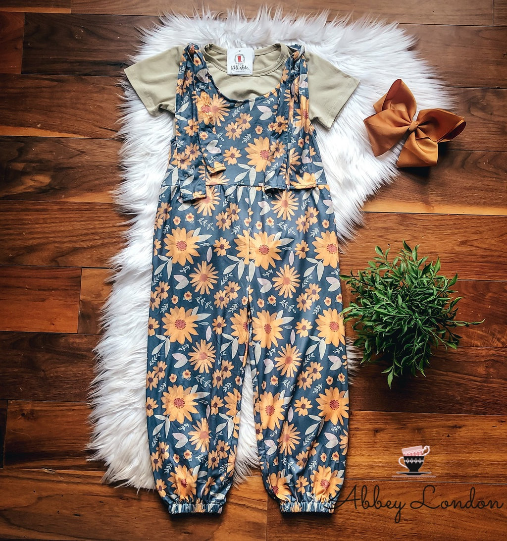 Sunflower Fields Tie Straps Overall Set by Wellie Kate