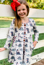 Load image into Gallery viewer, Dino Love Long Sleeve Pocket Dress
