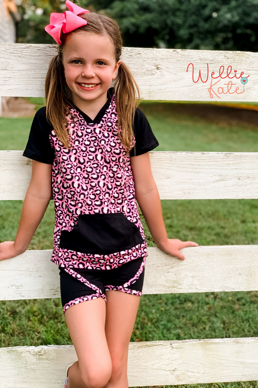 Pink Leopard Shorts Set by Wellie Kate