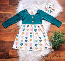 Load image into Gallery viewer, Watercolor Hearts Button Dress by Wellie Kate
