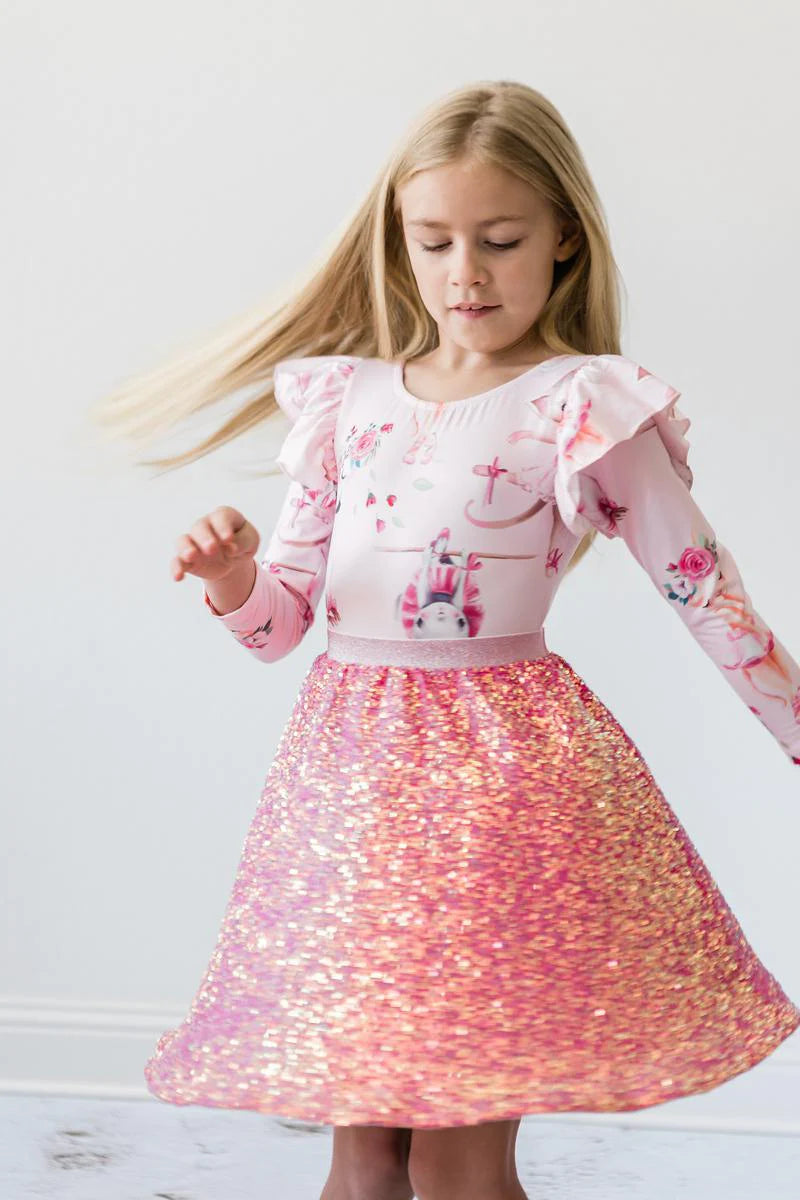Hot Pink Sequin Twirl Skirt by Mila & Rose