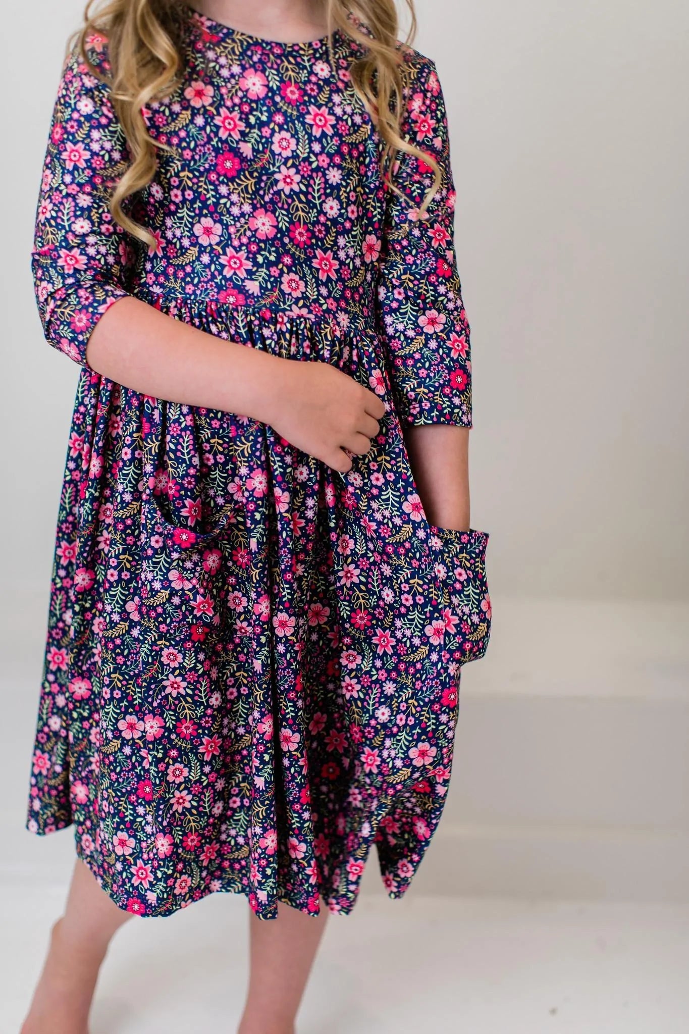 Flower Farm 3/4 Sleeve Pocket Twirl Dress by Mila & Rose