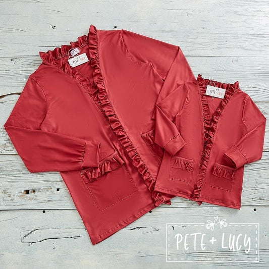 Orange adult and child cardigan