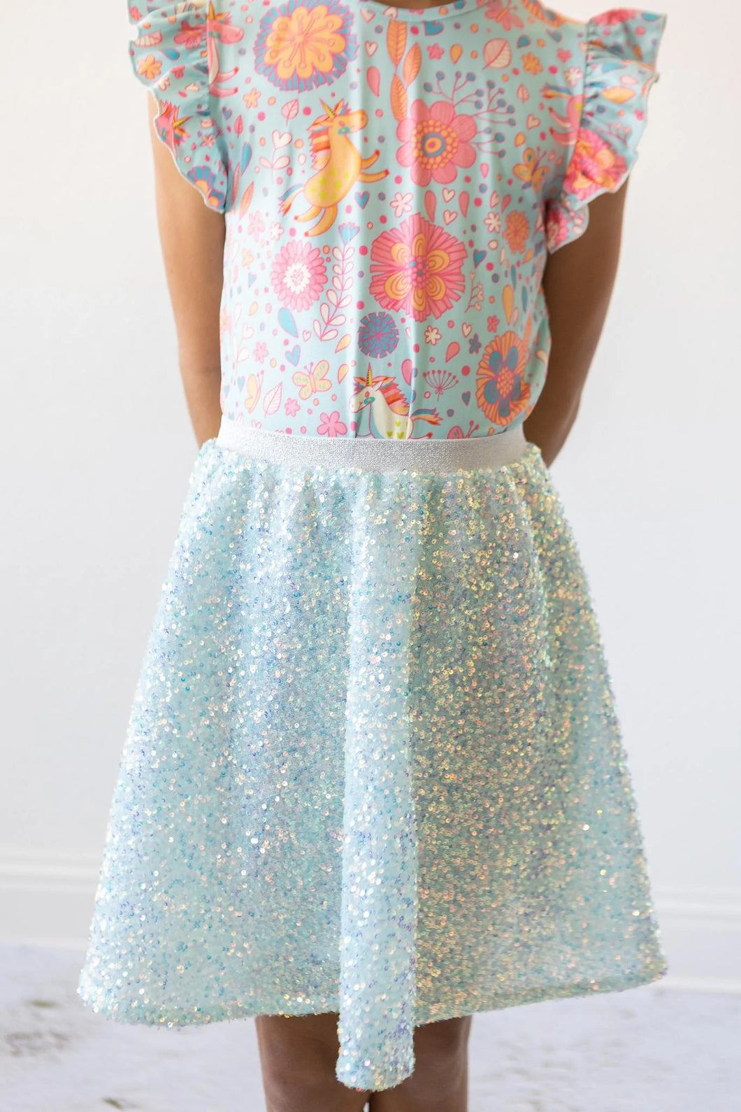 Aqua Sequin Twirl Skirt by Mila & Rose
