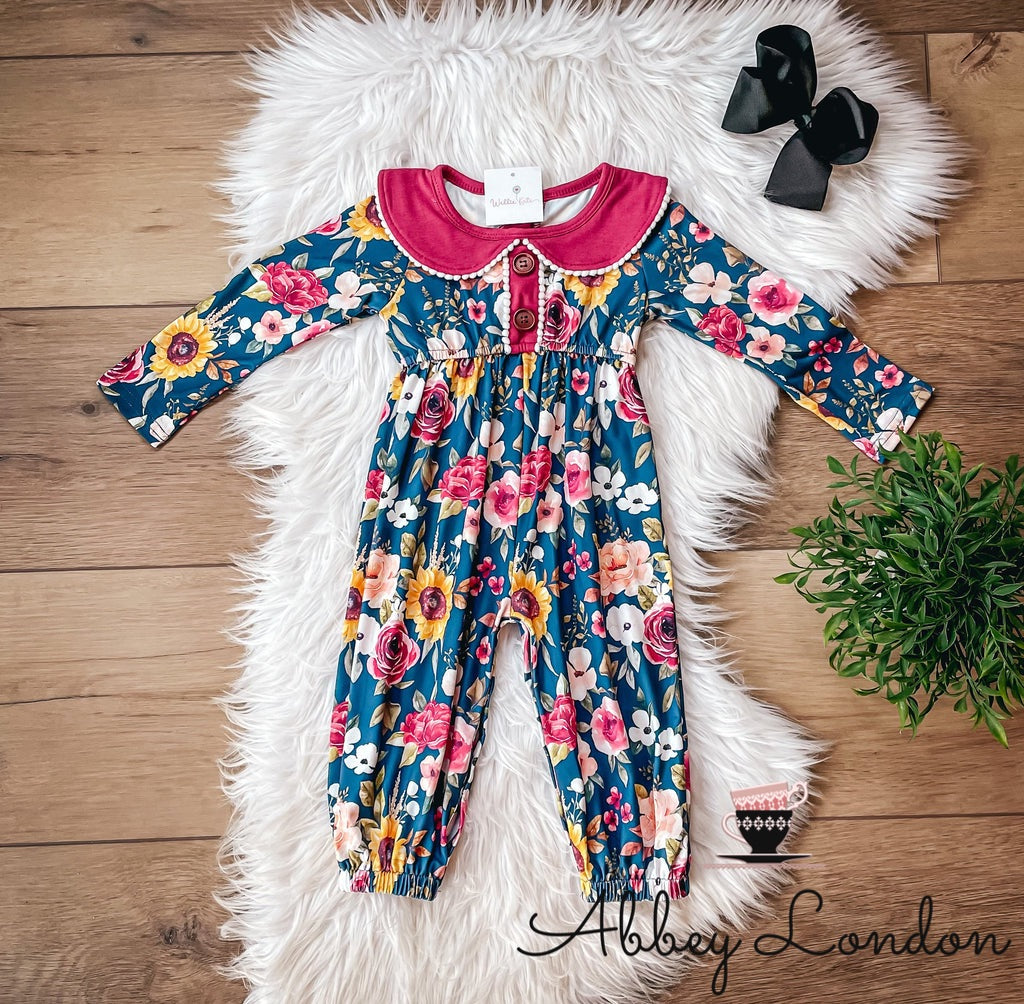 Fall Flowers Girl’s Infant Romper by Wellie Kate